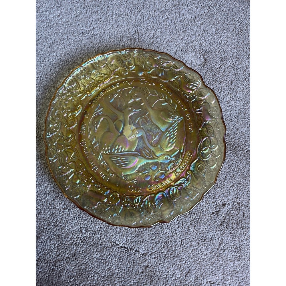 Imperial glass plate six Geese a laying